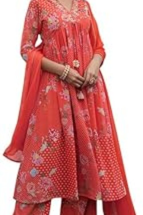 Women Red Floral Printed Georgette Kurta with Pant & Dupatta Latest Style