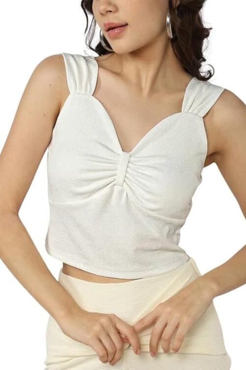 Premium Valentino Made Stylish Bow Pleated Crop Top