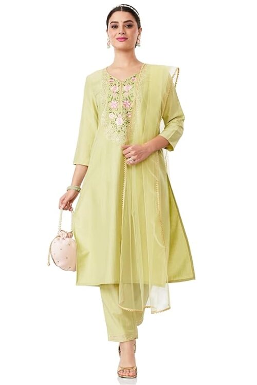 Women’s ‘s Embroidered Kurta Pant Set with Dupatta
