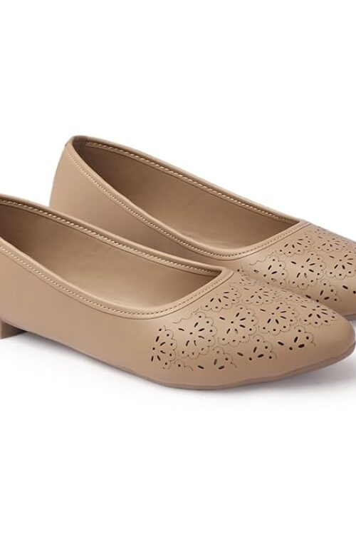 Diabetic Comfort Shoes, Beige Perforated Design,Casual Wear Bellies for Women
