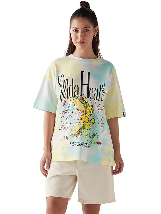 Graphic Printed Oversized Fit Half Sleeve Round Neck Cotton Jersey T-Shirt