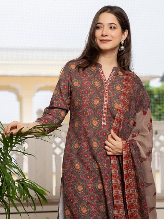 Rayon Blend Floral Straight Printed Kurta Pant With Dupatta - Image 2