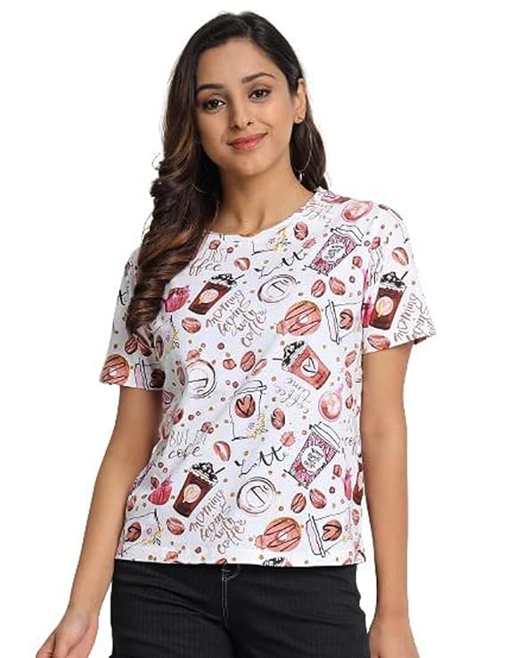 Regular Fit Printed Half Sleeves T-Shirt for Women