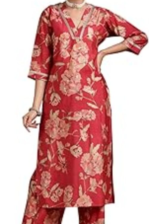 Grey Silk Blend Printed Kurta Sets for Women