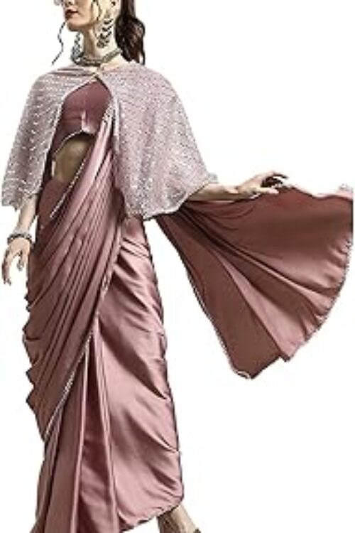 Women’s Satin Saree with Embellished Cape