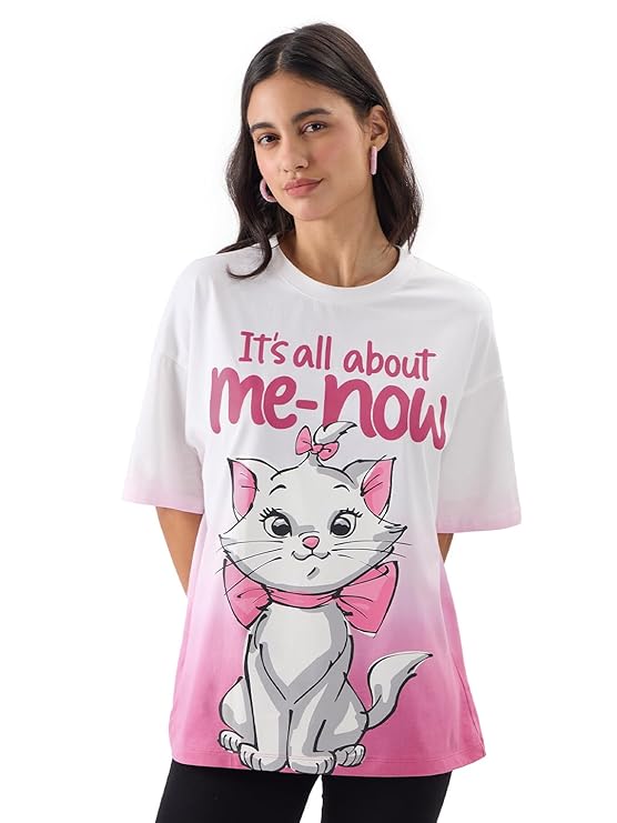 Me-Now Women and Girls Short Sleeve Round Neck Graphic Print Oversized Fit T-Shirts