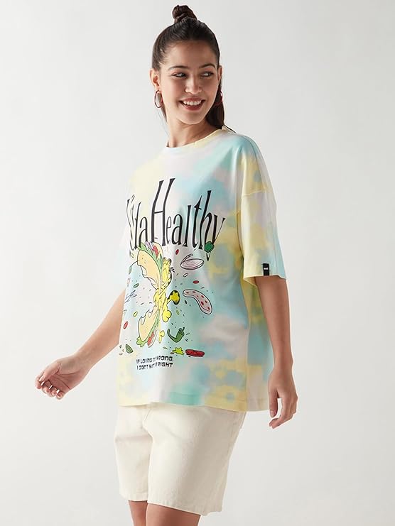 Graphic Printed Oversized Fit Half Sleeve Round Neck Cotton Jersey T-Shirt - Image 2
