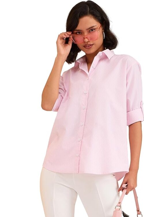 Striped Roll Up Sleeves Shirt