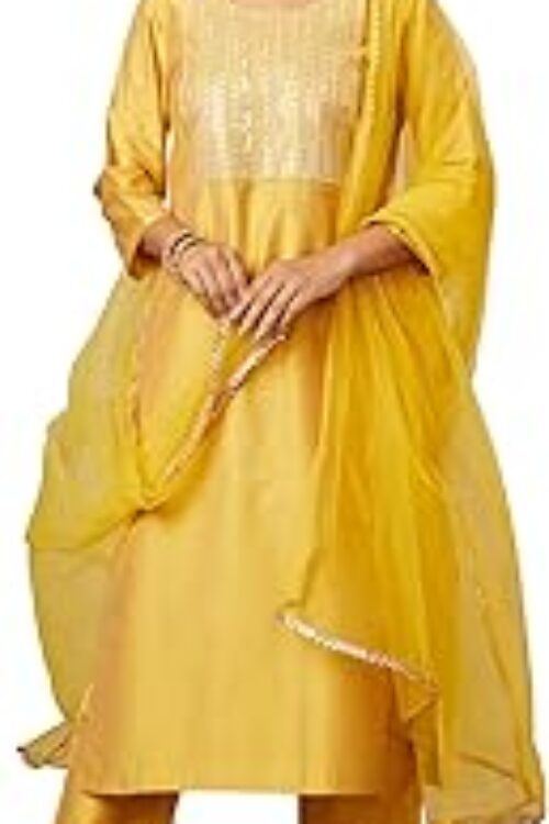 Women’s Embroidered Kurta Pant Set with Mesh Dupatta | Viscose,Rayon