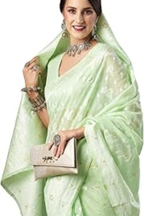 Women’s Soft cotton silk Botanical saree with lucknowi chikankari weaving saree With Unstitched Blouse Piece