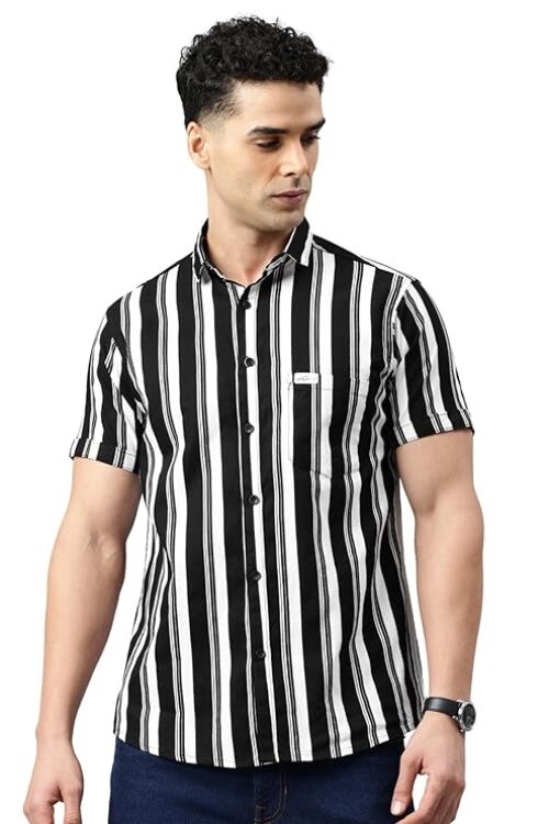 Slim Fit Cotton Striped Half Sleeve Casual Shirt