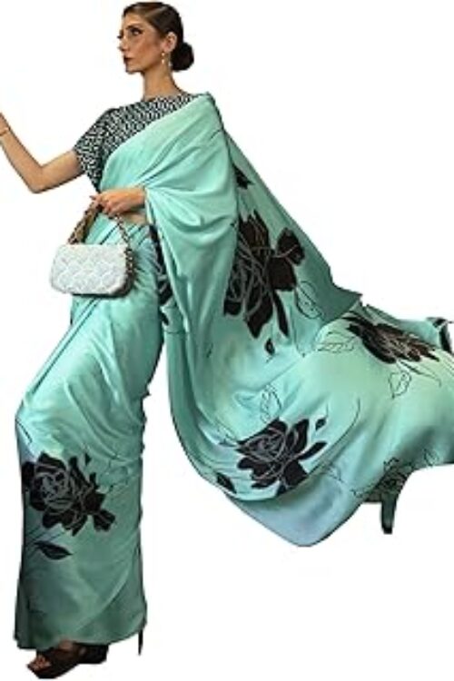 Women’s Striped Crepe Printed Saree With Unstitched Blouse Piece