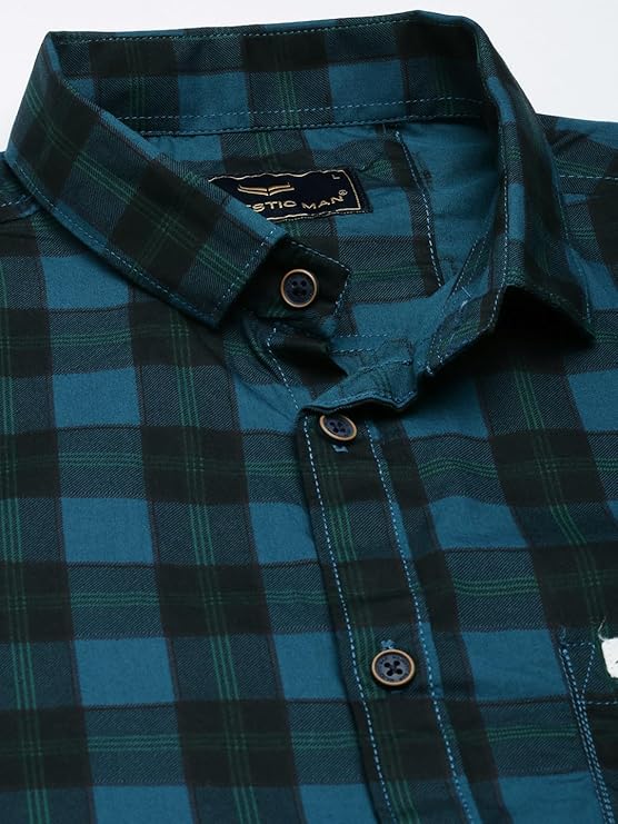 Men Cotton Checkered Half Sleeve Slim Fit Casual Shirt - Image 3