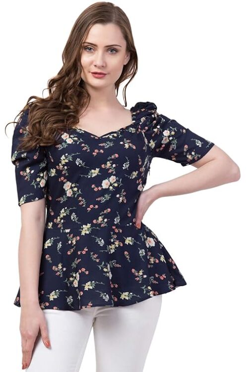 Floral Peplum Top with Princess Sleeve; Office wear