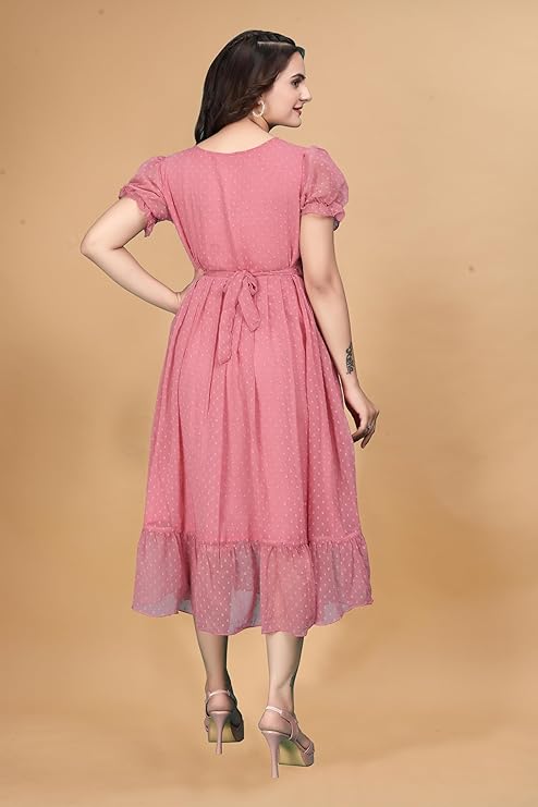 rinted Polka Dot Pattern Puff Sleeves Maxi Dress for Women - Image 2