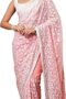 Women's Botanical Embroidered Designer Organza Saree With Unstitched Blouse Piece