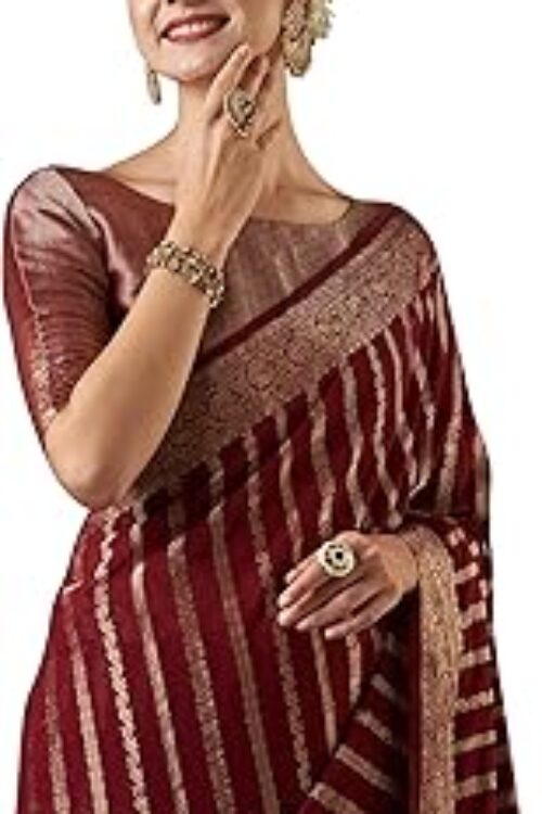 Women’s Woven Design Leheriya Georgette Kanjeevaram Saree With Unstiched Blouse Piece