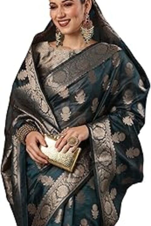 Women’s Sunflower Organza Silk Woven Zari Saree With Unstitched Blouse Piece