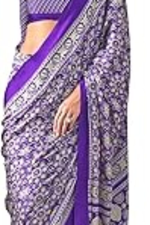 Women’s Multicolor Crepe Ajrak Printed Saree With Unstitched Blouse Piece