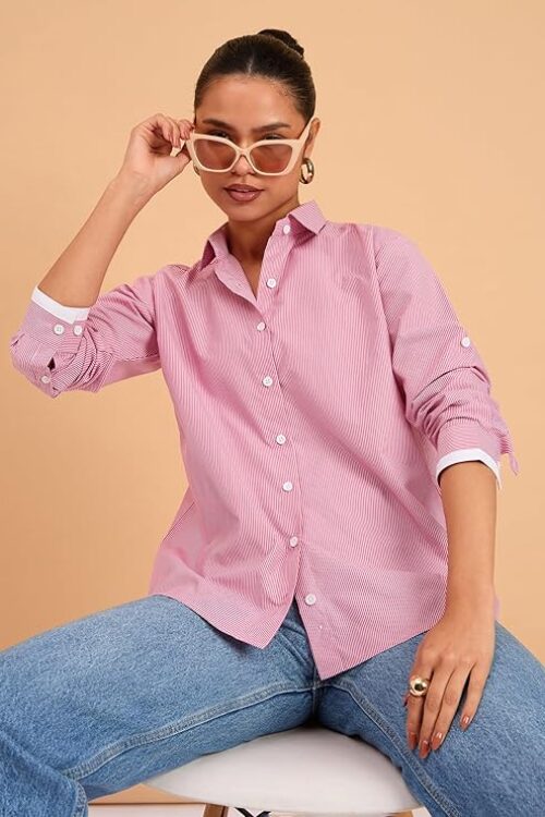 Striped Roll Up Sleeves Shirt